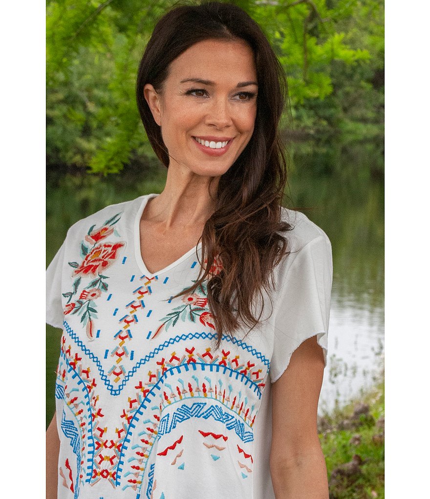 Karyn Seo Rory Vintage Embroidered Knit V-Neck Tunic