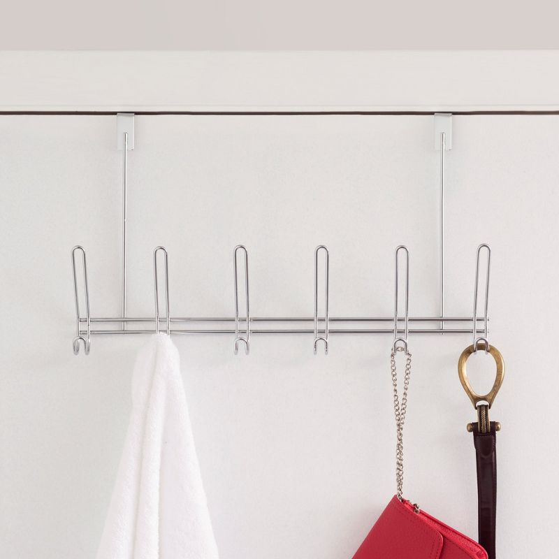 Home Basics 6 Dual Hook Over the Door Chrome Plated Steel Hanging Rack