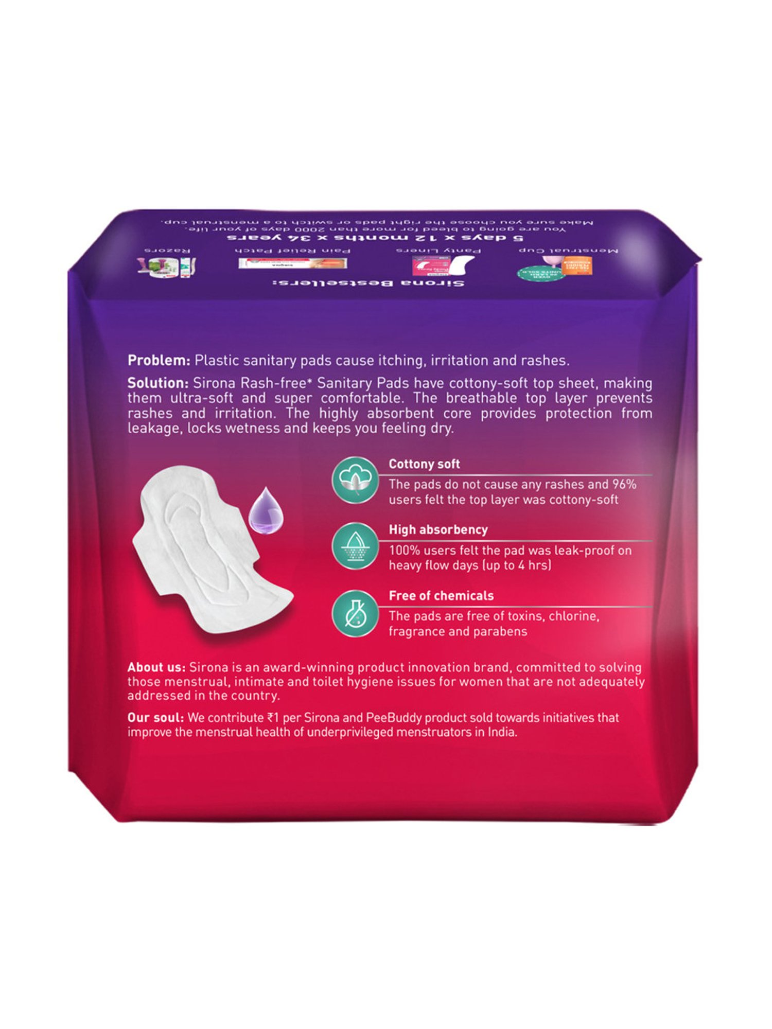 Sirona Cottony Soft Rash Free Sanitary Pads for Women Extra Large - Pack of 2