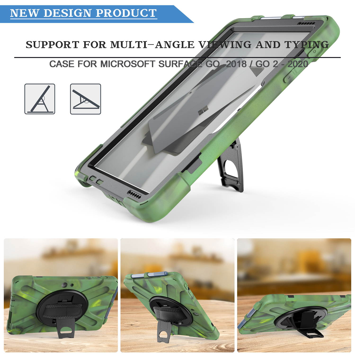 Case for Microsoft Surface Go 2 10.5 inch 2020 / Surface Go 10 inch 2018 with with Pen Holder, Hand Strap & Shoulder Strap Shockproof Protective Stand Cover