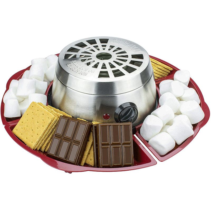 Brentwood Appliances TS603 Indoor Stainless Steel Electric Flameless S'mores Maker with 4 Roasting Forks and 4 Stackable Red Trays