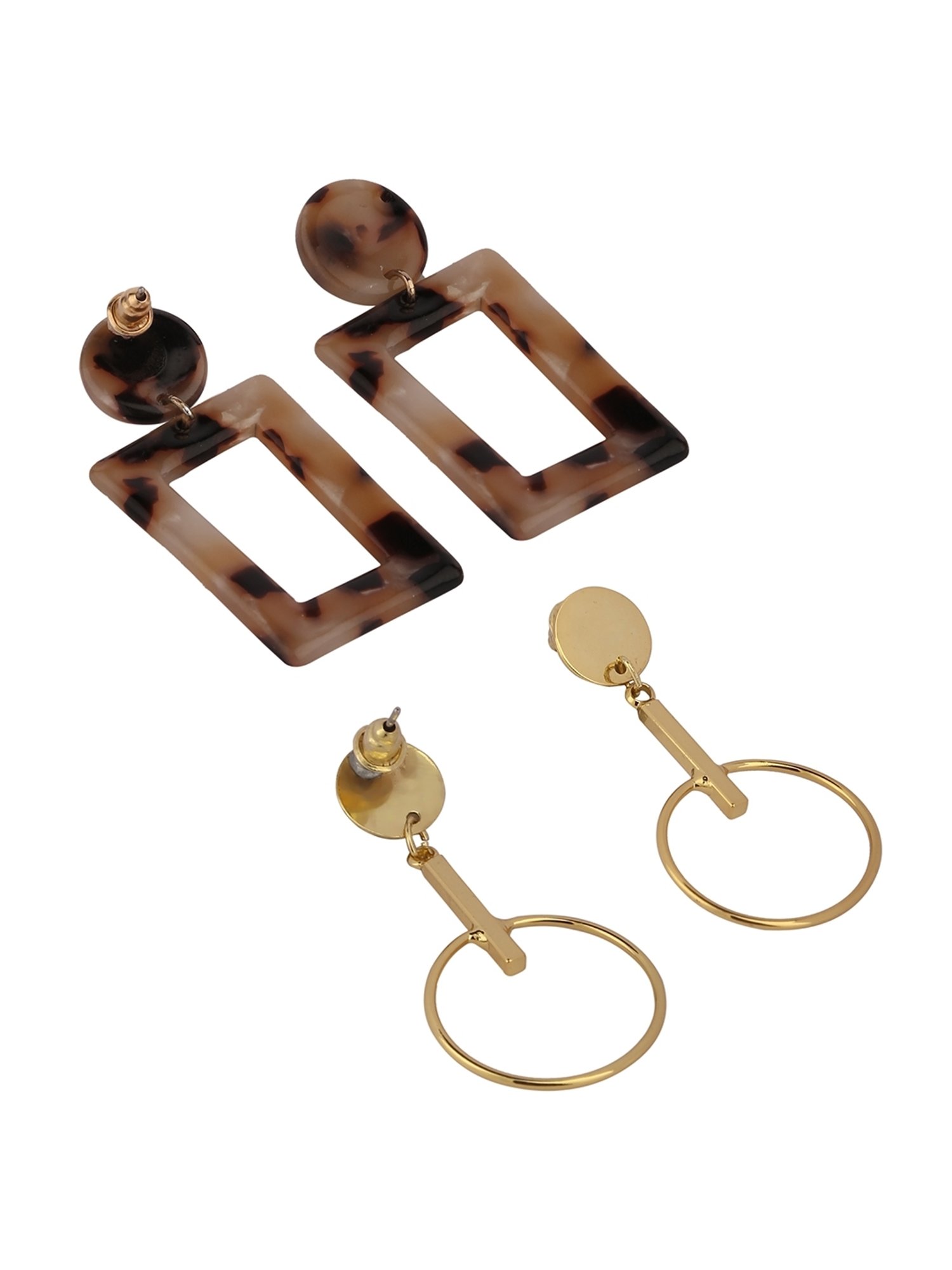 Lilly & Sparkle Gold-Toned Set of 2 Tiger Acetate and Gold Dangler Earrings