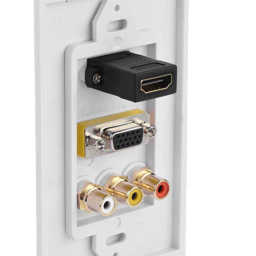 SOONHUA 3- in- 1 Multi- Level Protection Multimedia Wall Socket, Solid and Durable HDMI- Compatible VGA RCA Ports Multimedia Panel