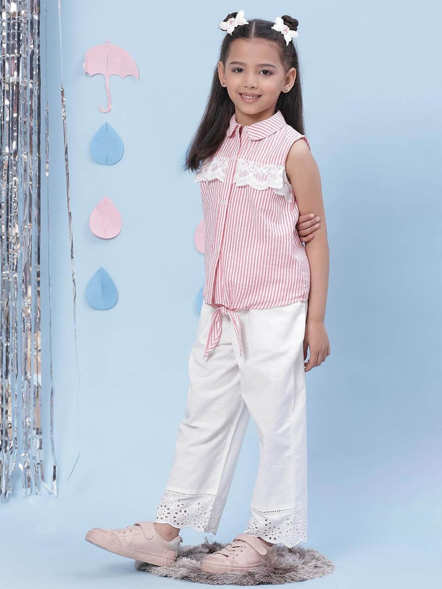 BIBA Girls Pink Striped Top