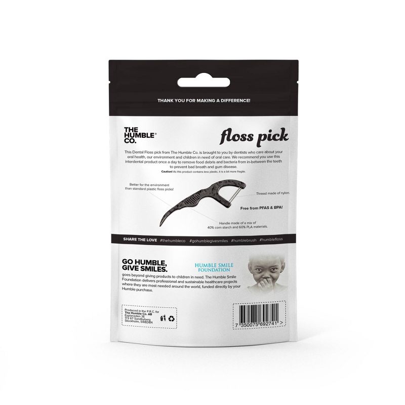 The Humble Co. Dental Floss Picks Charcoal - 4pk