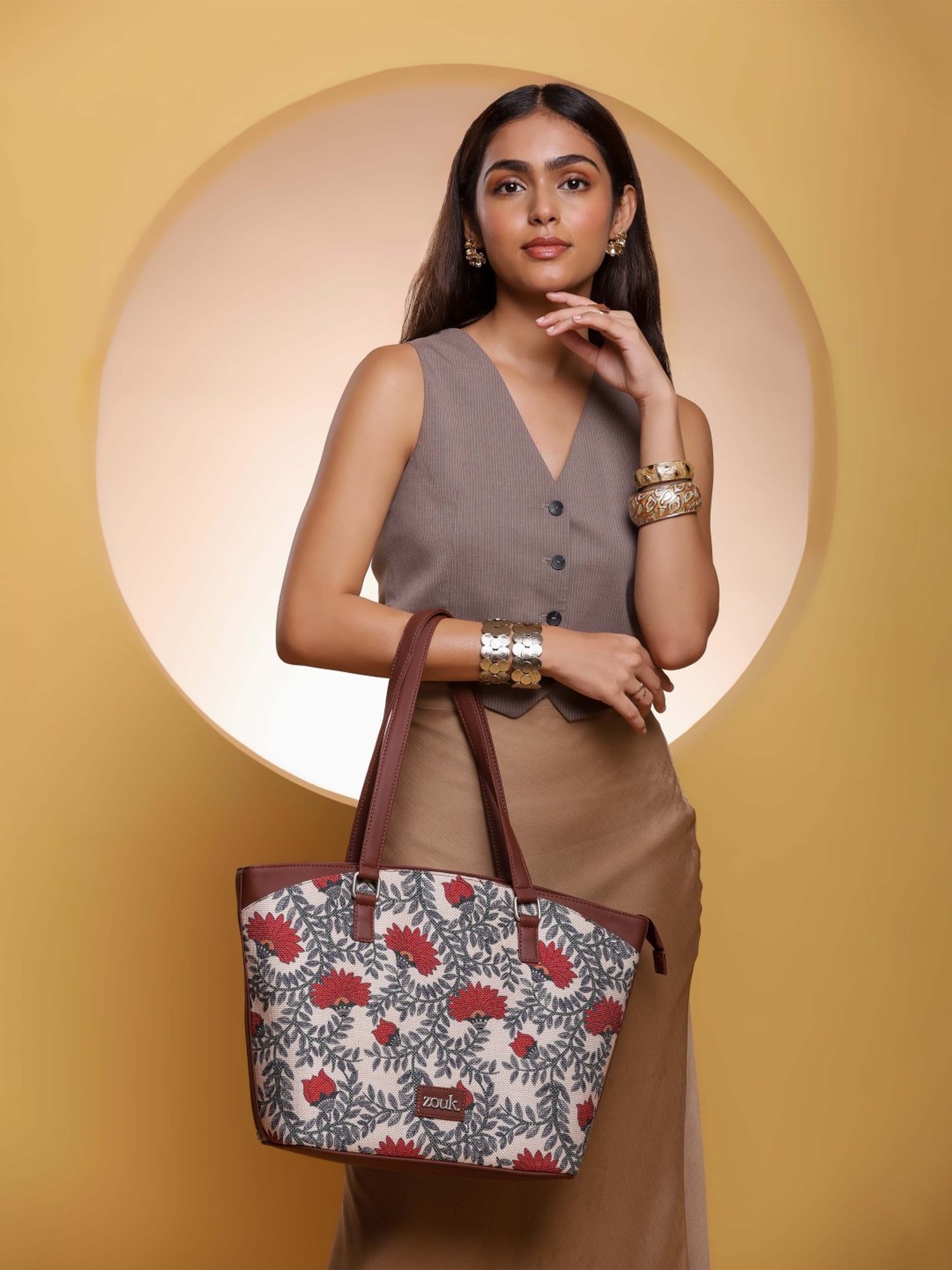 ZOUK Nawabi Couture Printed Tote Handbag