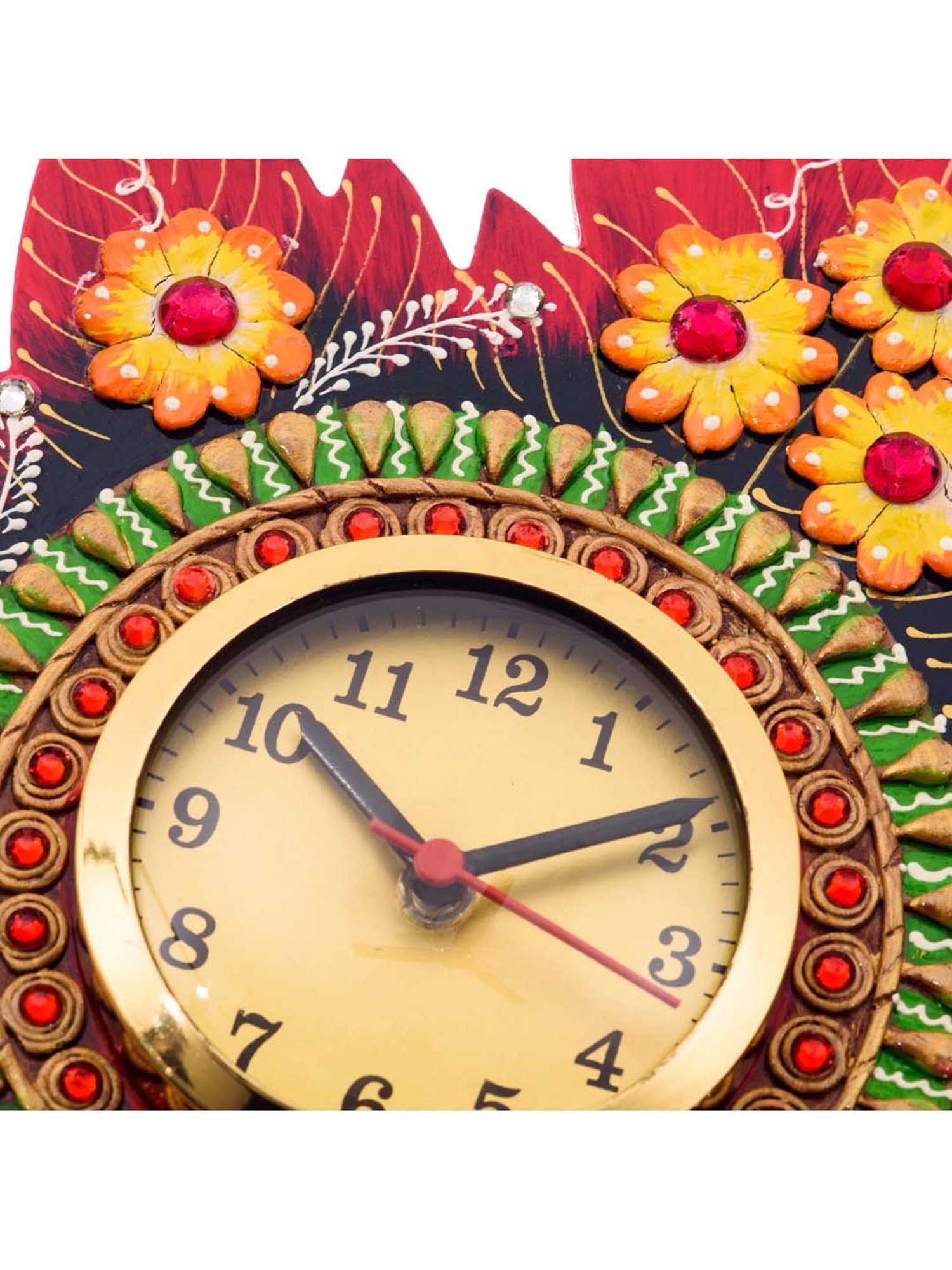eCraftIndia Handcrafted Papier-Mache Leaf Shape Wall Clock