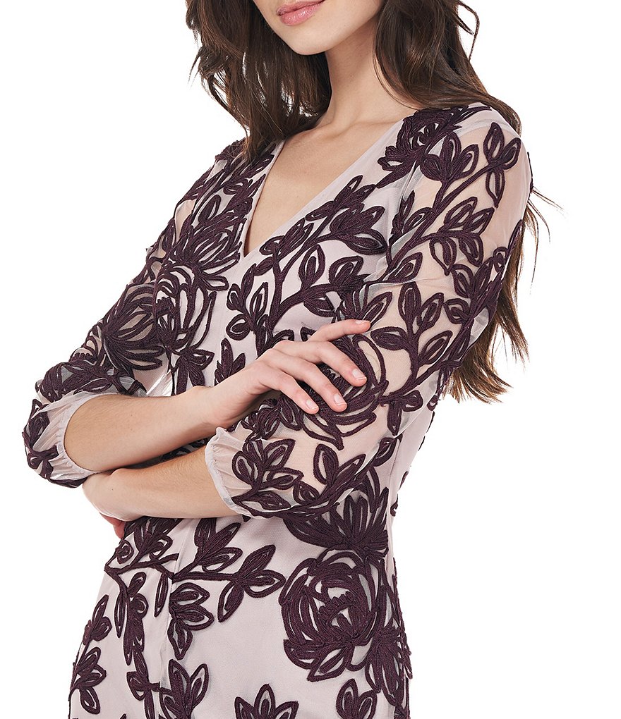 JS Collections Harlow V-Neck 3/4 Sleeve Illusion Lace Midi Dress