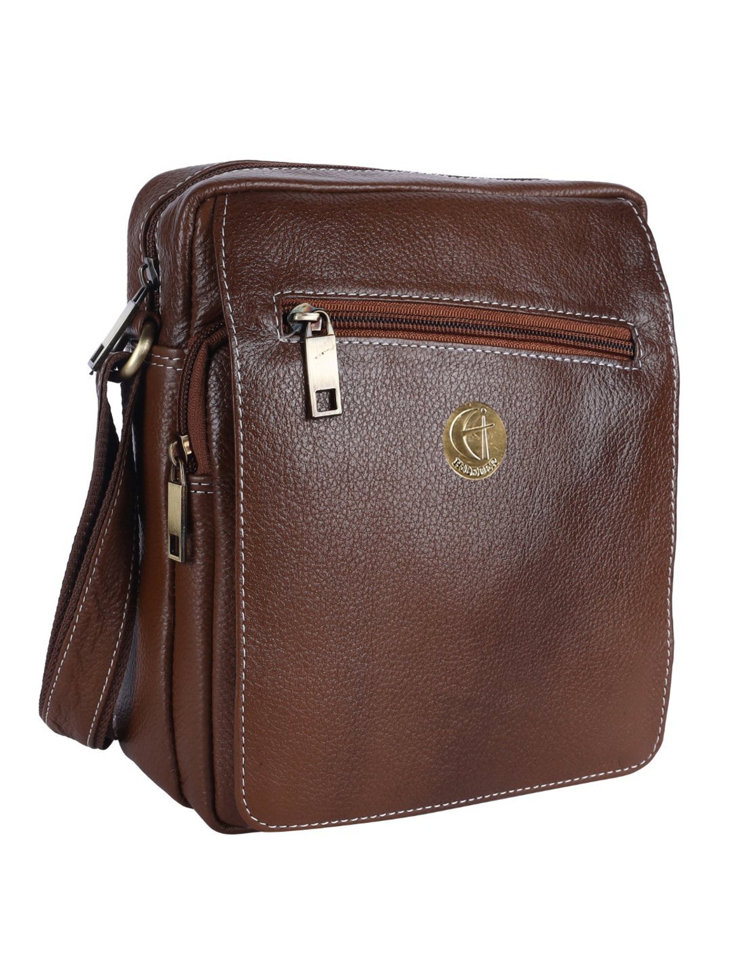 HiLEDER Pure Genuine Leather Messenger Shoulder Sling Cross Body Office Bag for Men and Women,Coffee