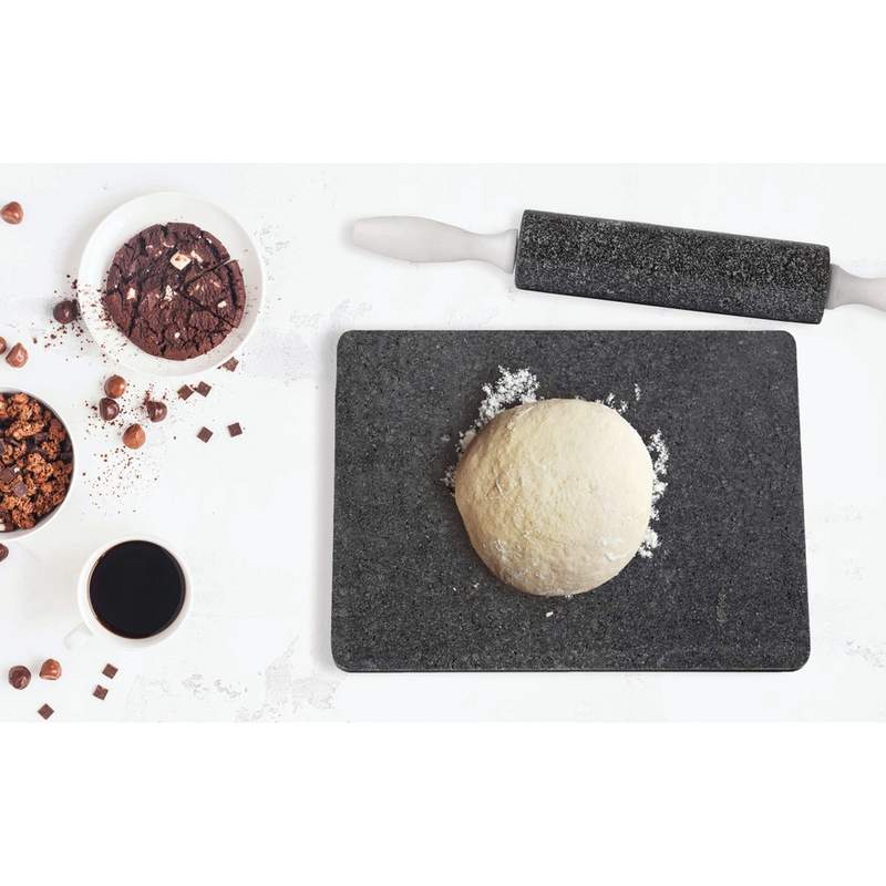 HealthSmart 16" (total length) 8" Charcoal colored Granite Rolling Pin with white Marble Handles.