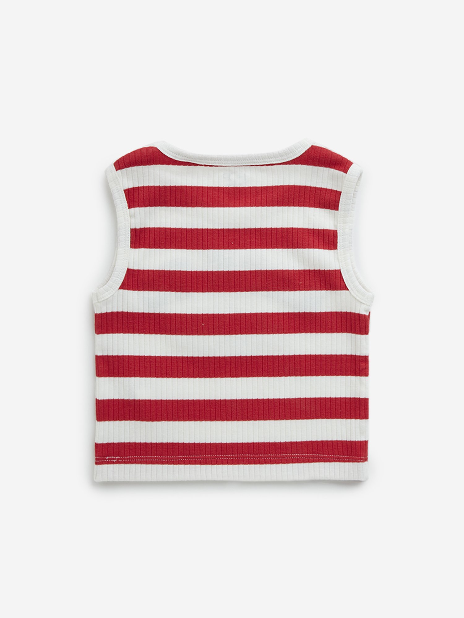 HOP Kids by Westside Red Stripe Printed Cotton Blend T-Shirt