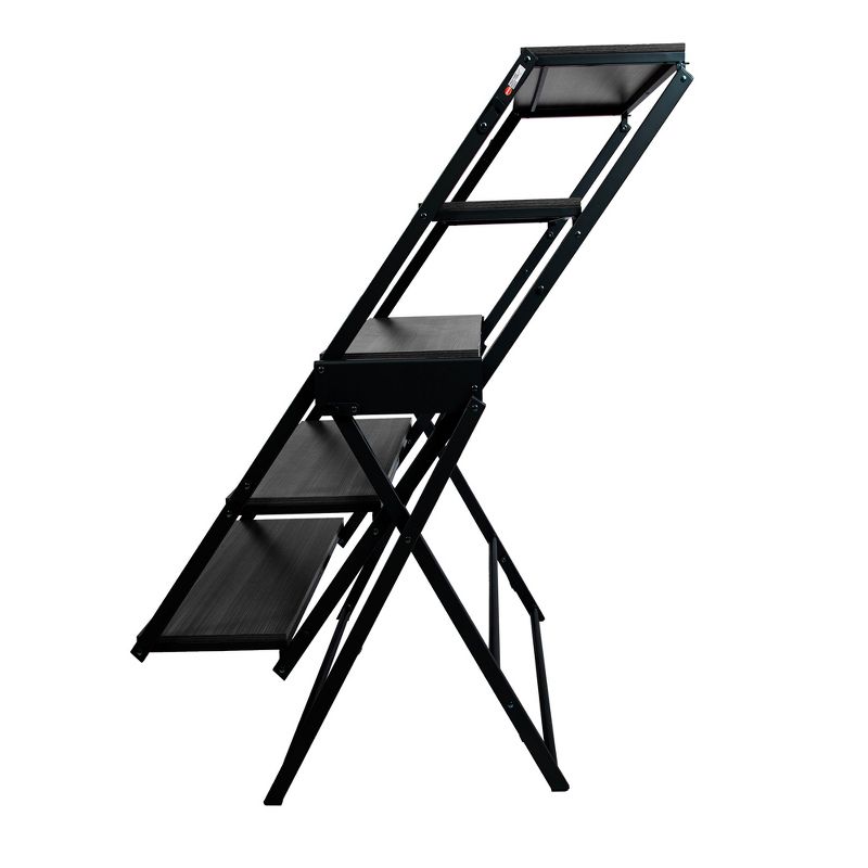 Origami 2 in 1 Multifunctional 52 Inch Tall Wooden Display Storage Shelf To 60 Inch Long Table Desk Unit for Indoor and Outdoor Spaces, Black