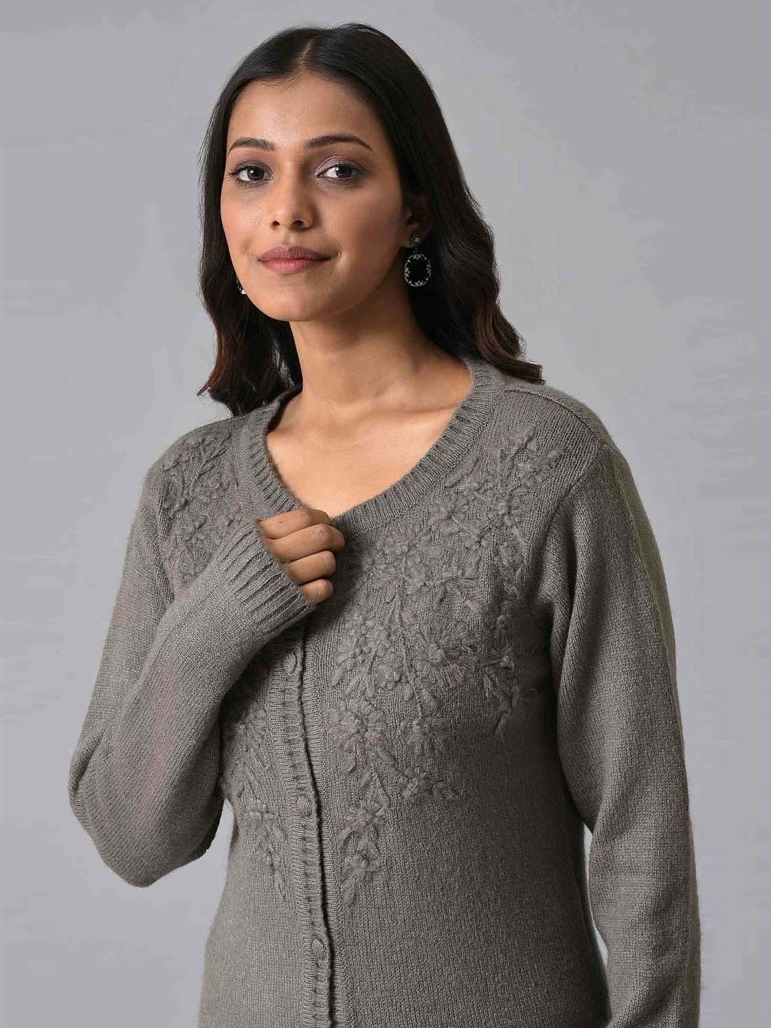 W Grey Self Pattern Cardigan