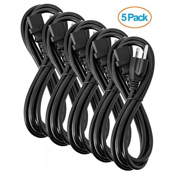 Aurum Cables UL Approved 6 Feet Universal Computer Monitor Power Cord , C13 Power Cable for Monitor, PC, Desktop, Printer, Scanner, 18 AWG NEMA 5-15P to IEC13 - 5 Pack
