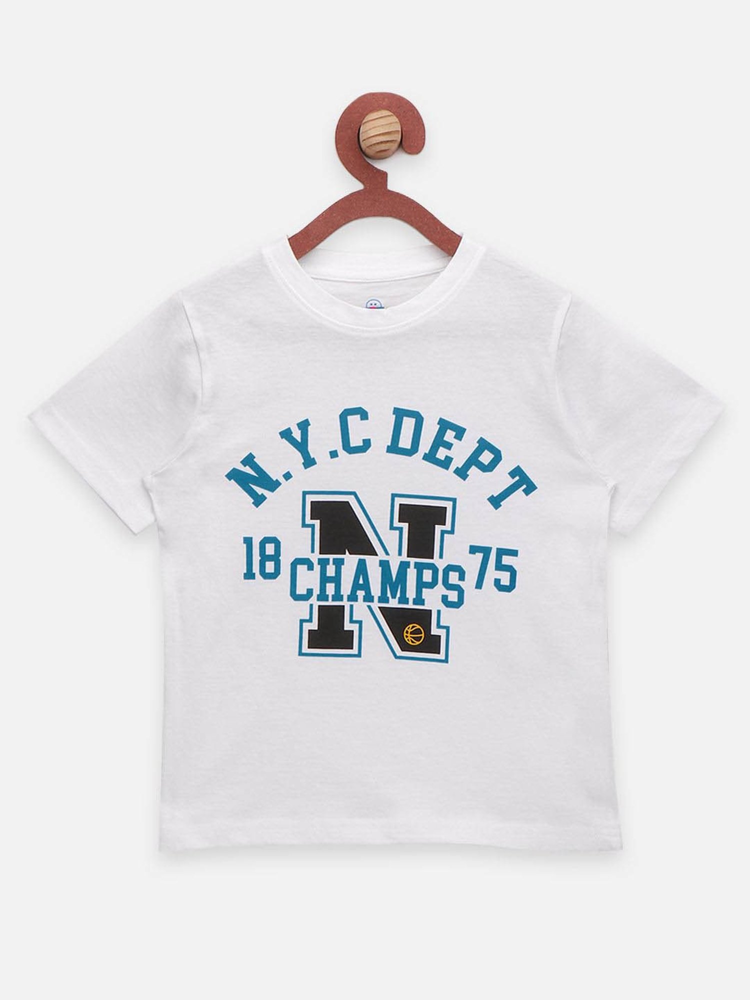 LilPicks Kids White & Blue Cotton Printed T-Shirts (Pack of 2)