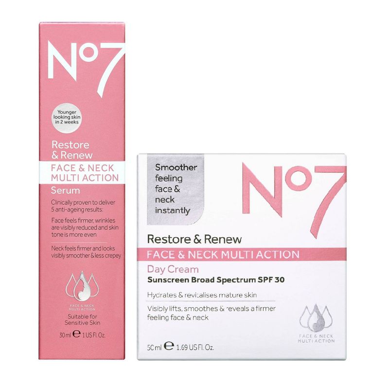 No7 Restore & Renew Face & Neck Multi Action Serum and Restore & Renew Face & Neck Multi Action Day Cream - 2ct