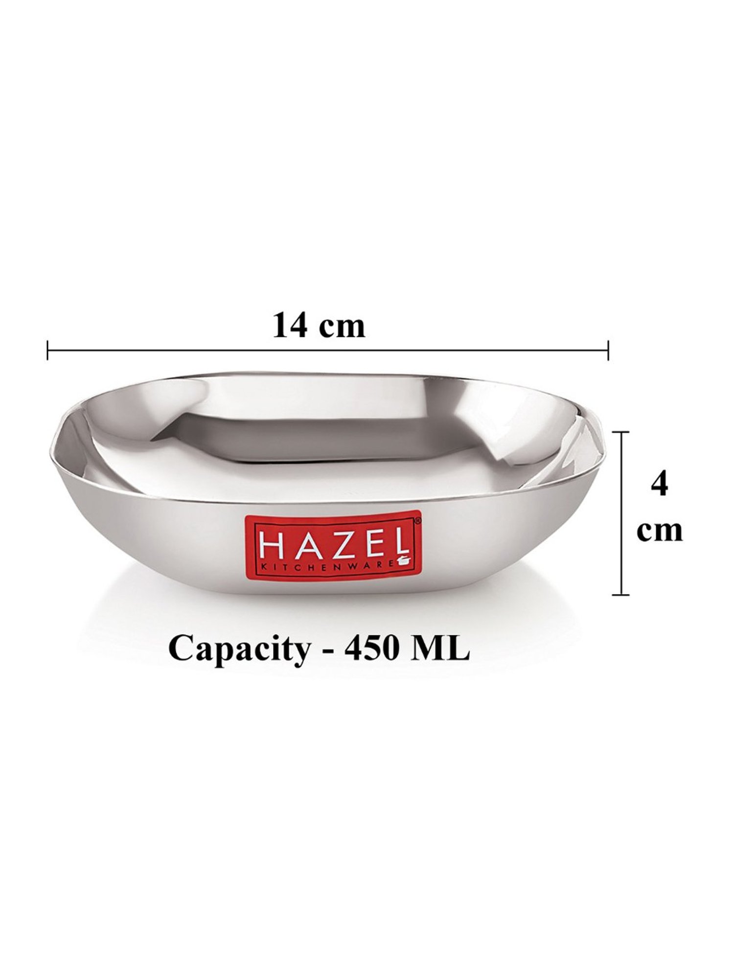HAZEL Steel Dessert Silver Plate Square Shaped for Snacks, Breakfast Set Of 2 450 ml each, Silver