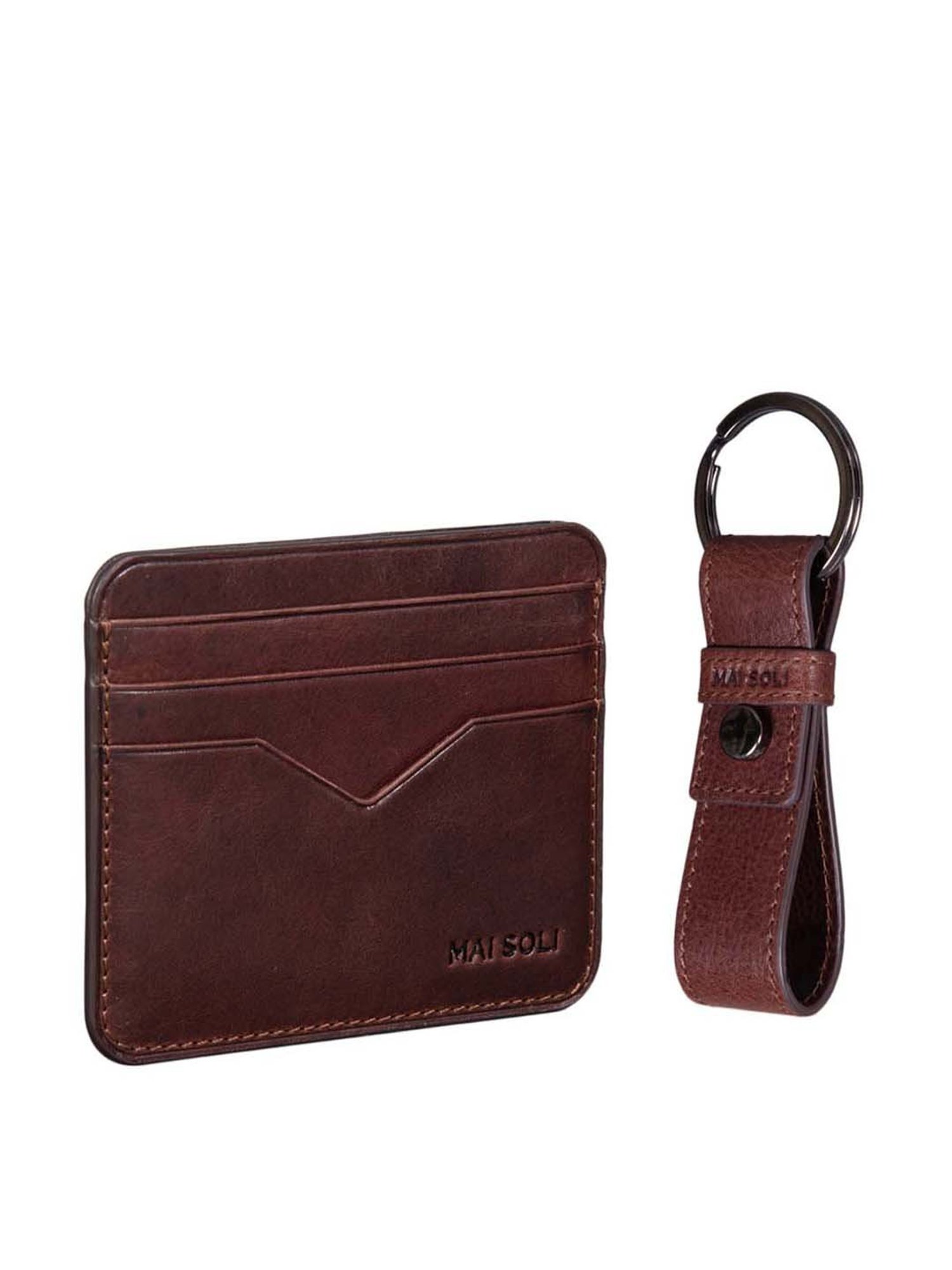 Mai Soli Brown Leather Keychain with Card Holder
