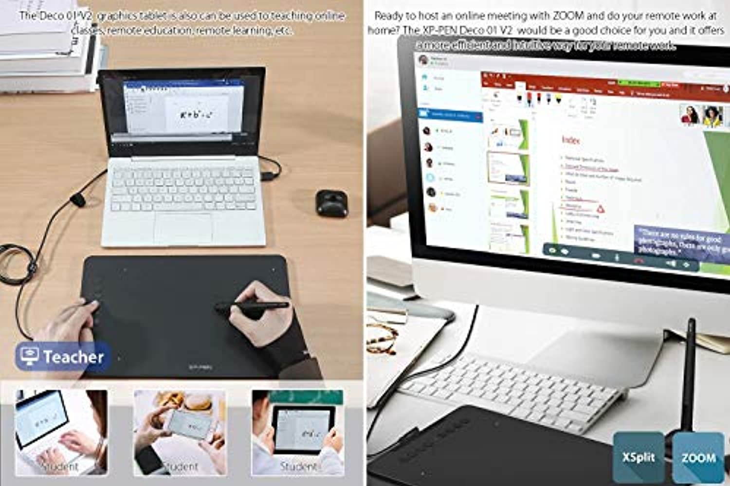 XP-PEN Deco 01 V2 Graphics Tablet 10x6.25 Inch Drawing Pen Tablet 8192 Levels Pressure Battery-Free Pen with Tilt Function Android Supported and 8 Shortcut Keys (Deco01V2)