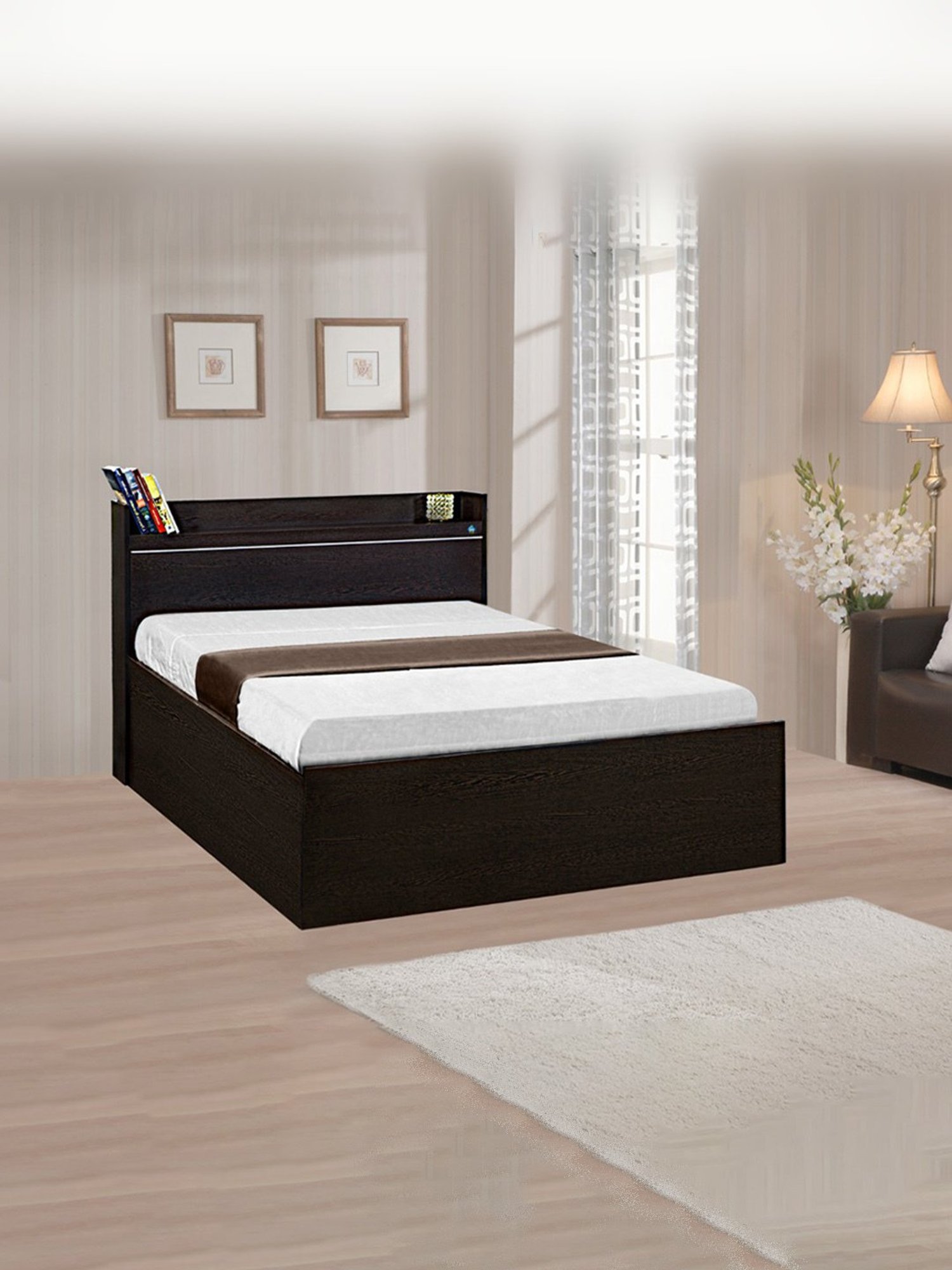 Delite Kom Plum Flowery Wenge Engineered Wood Single Box Bed