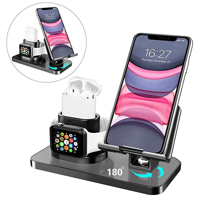 3 in 1 Charging Stand for Apple Watch Series 54321 Airpods 21 Compatible with iPhone 12 Pro 2020 11 SE2 XS MAX XR XS 8 7 6 6s Plus 5s iPad Tablet StandOriginal Cables RequiredBlack