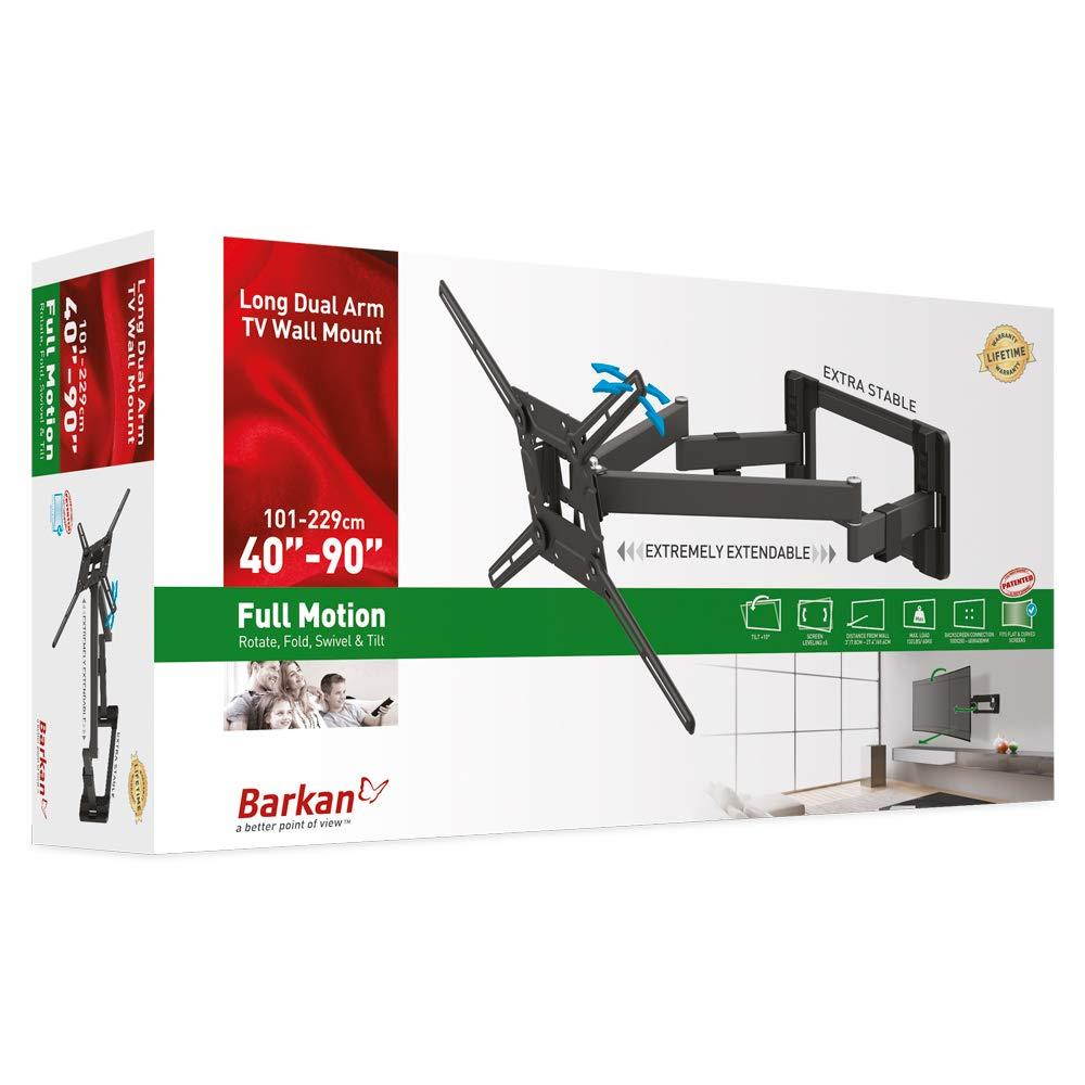Barkan 40 - 90  Full Motion - 4 Movement, Flat/Curved TV Wall Mount, Extremely Extendable and Stable, Patented,
