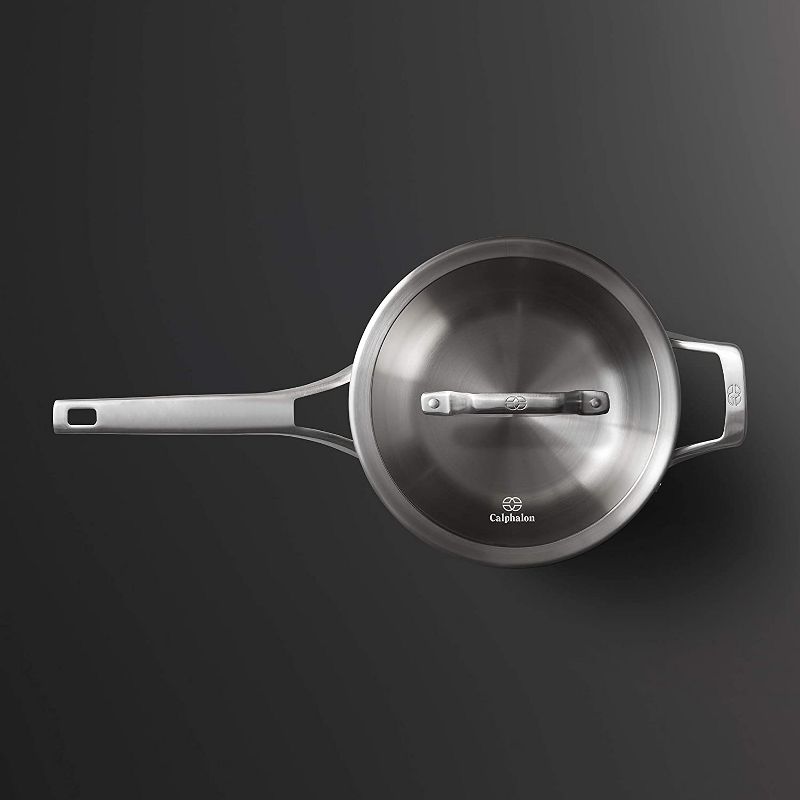Calphalon Premier 4.5 Quart Stainless Steel Metal Dishwasher Safe Saucepan Kitchen Cookware with Lid and Stay Cool Handle, Silver