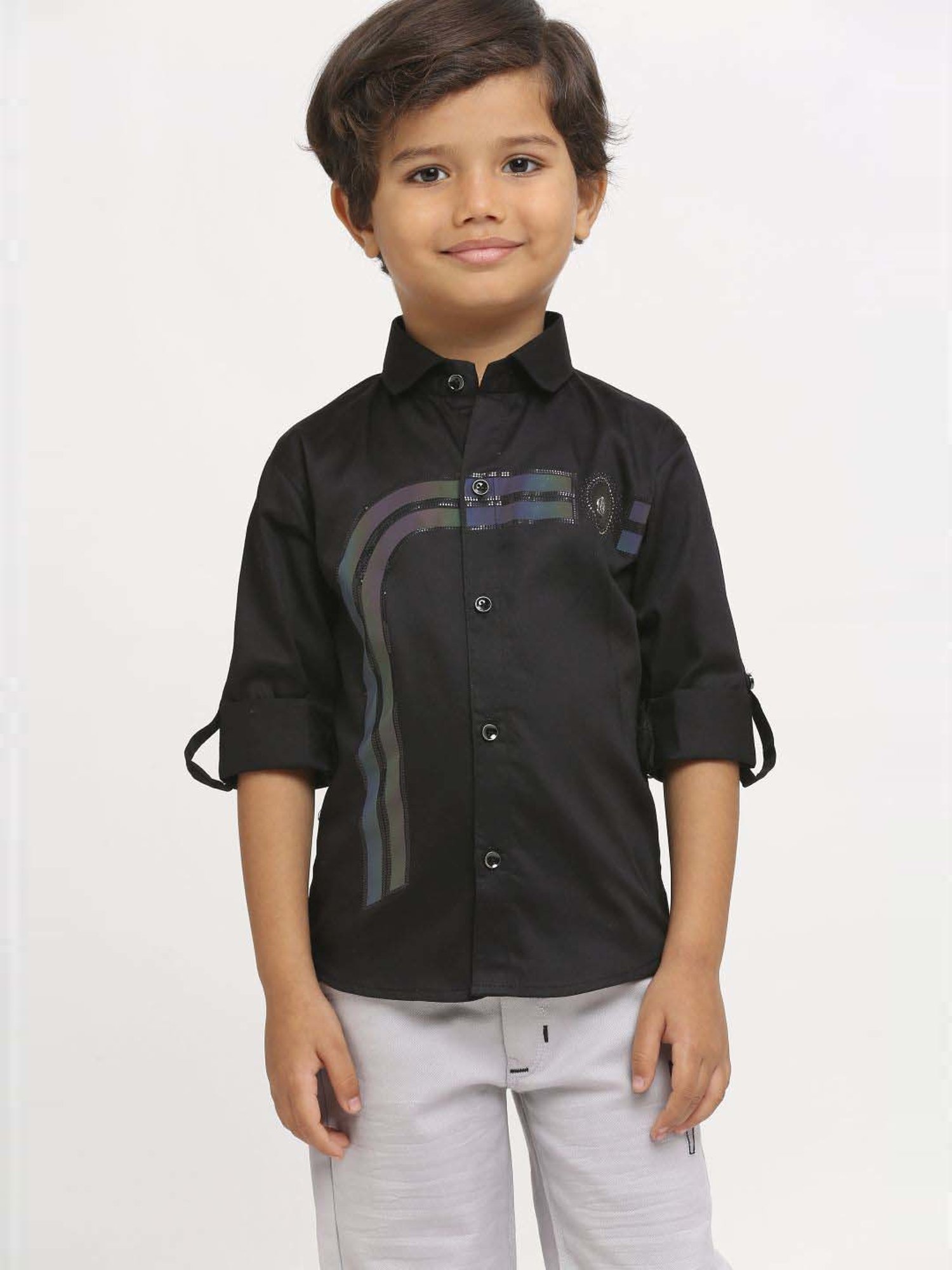 Kids Island Boys Black & Grey Printed Full Sleeves Clothing Set