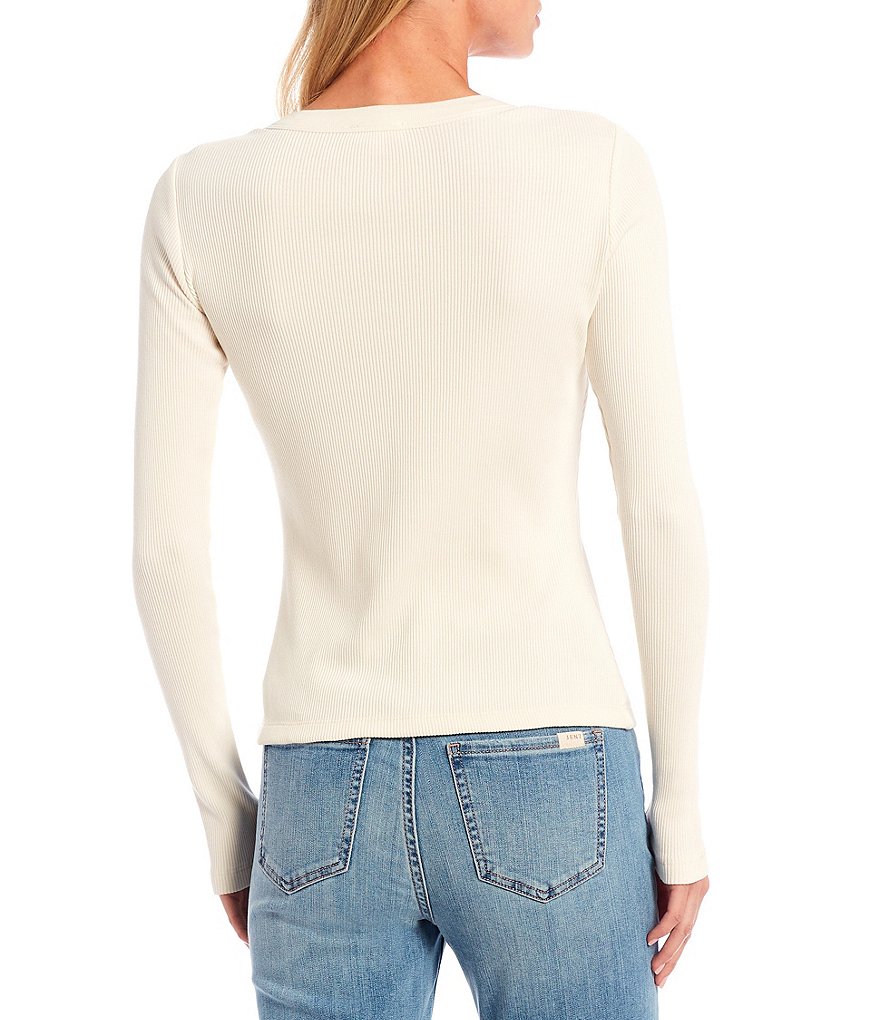 A Loves A V-Neck Long Sleeve Henley Knit Top
