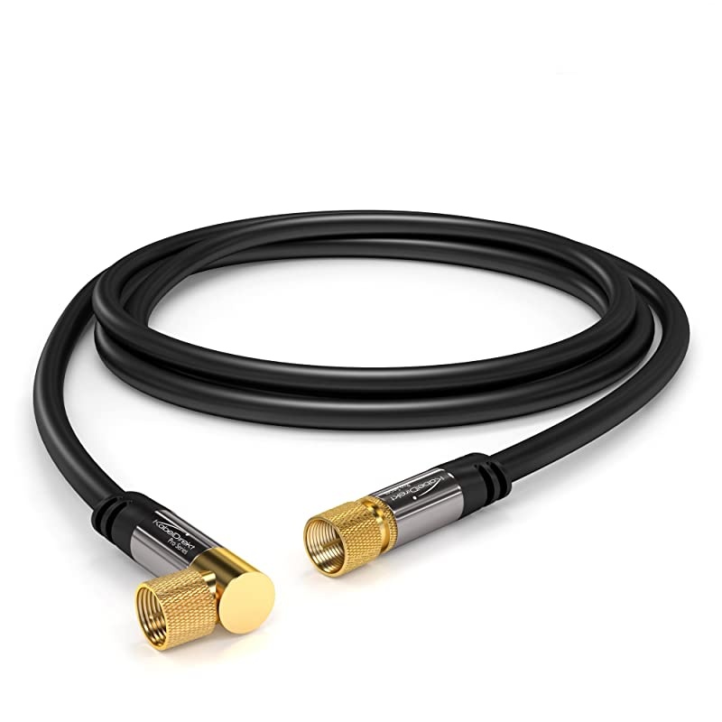 10 feet 75 Ohm HDTV SAT, TV Cable, 90&deg; Angled, Male F-Type Connector to Straight Male F-Type Coaxial Cable for TV, HDTV, Radio, DVB-T2, DVB-C, DVB-S &ndash; Pro Series
