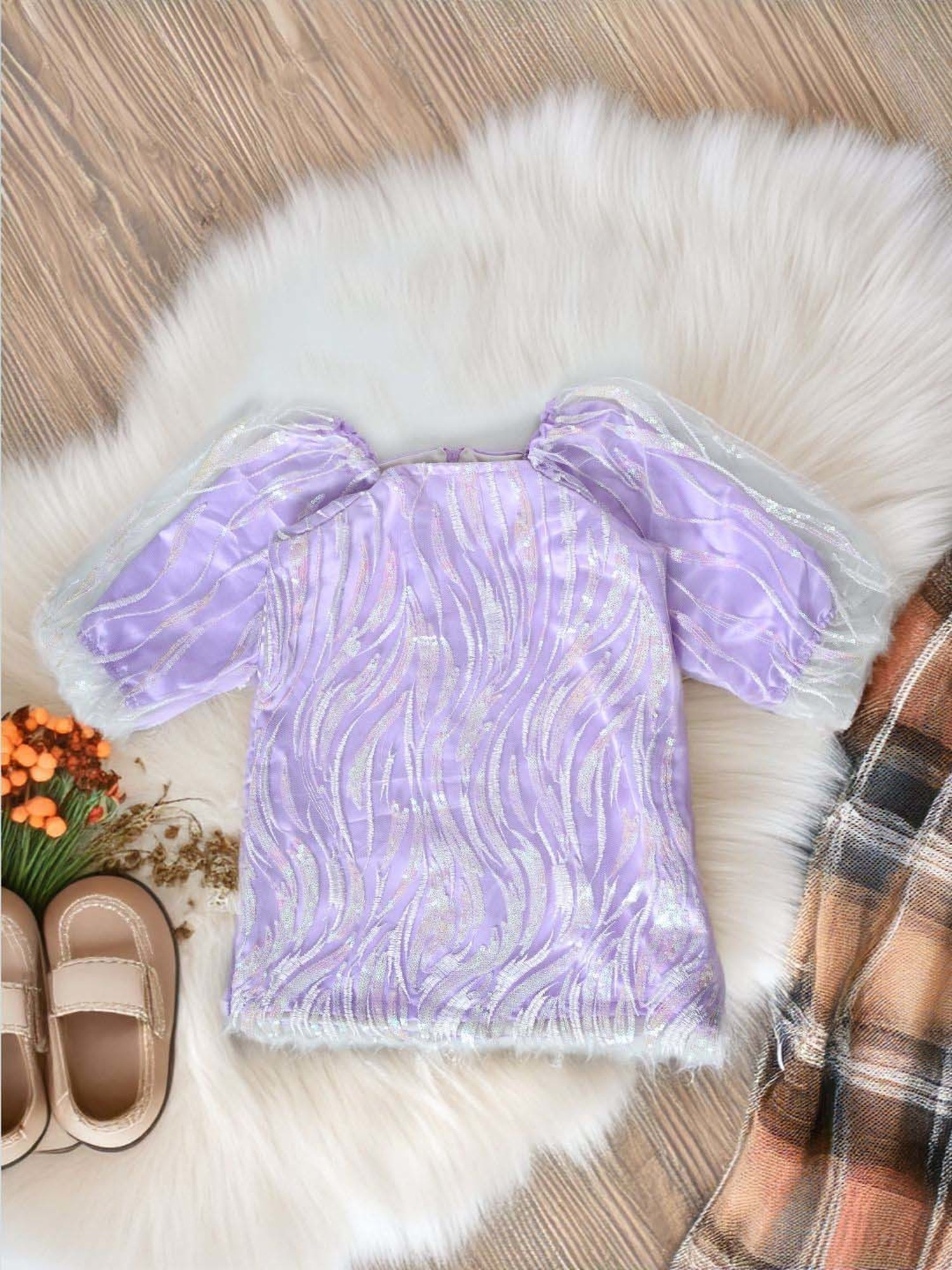 Bella Moda Kids Purple Self Pattern Dress