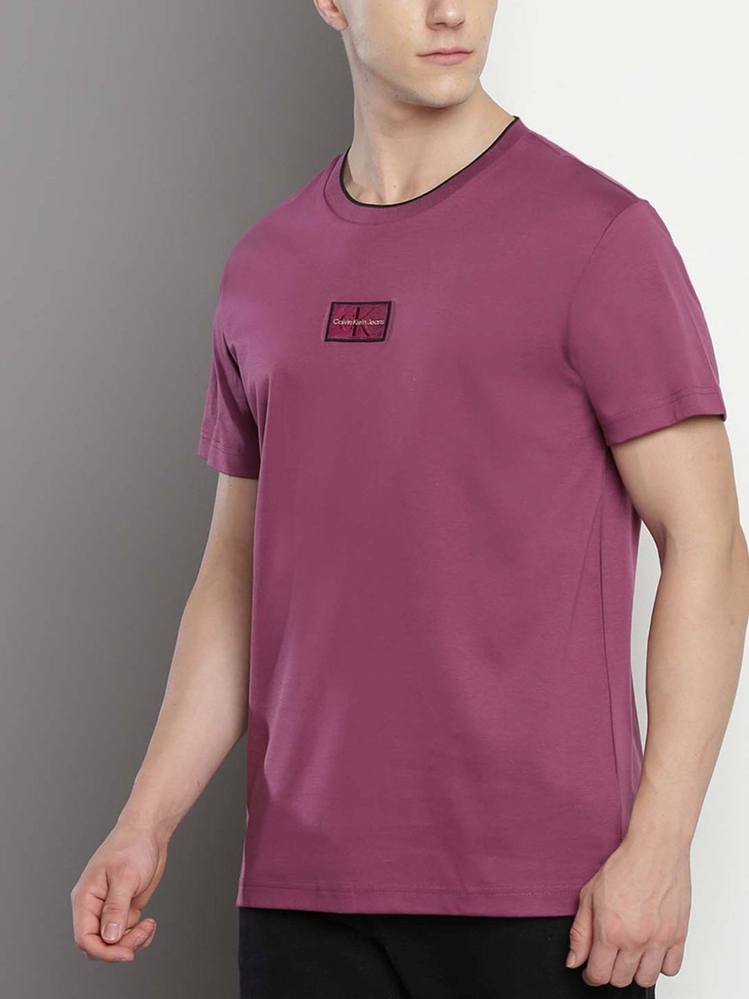 Calvin Klein Amaranth Cotton Regular Fit Logo Printed T-Shirt