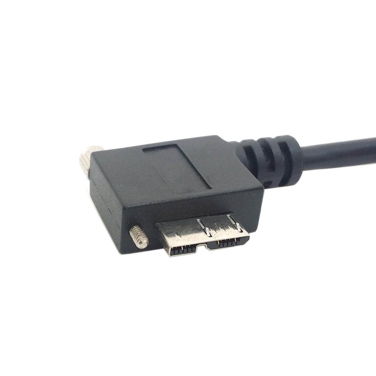 USB 3.0 A Male to Micro B Left Angled 90 Degree Cable With Locking Screws for Ni