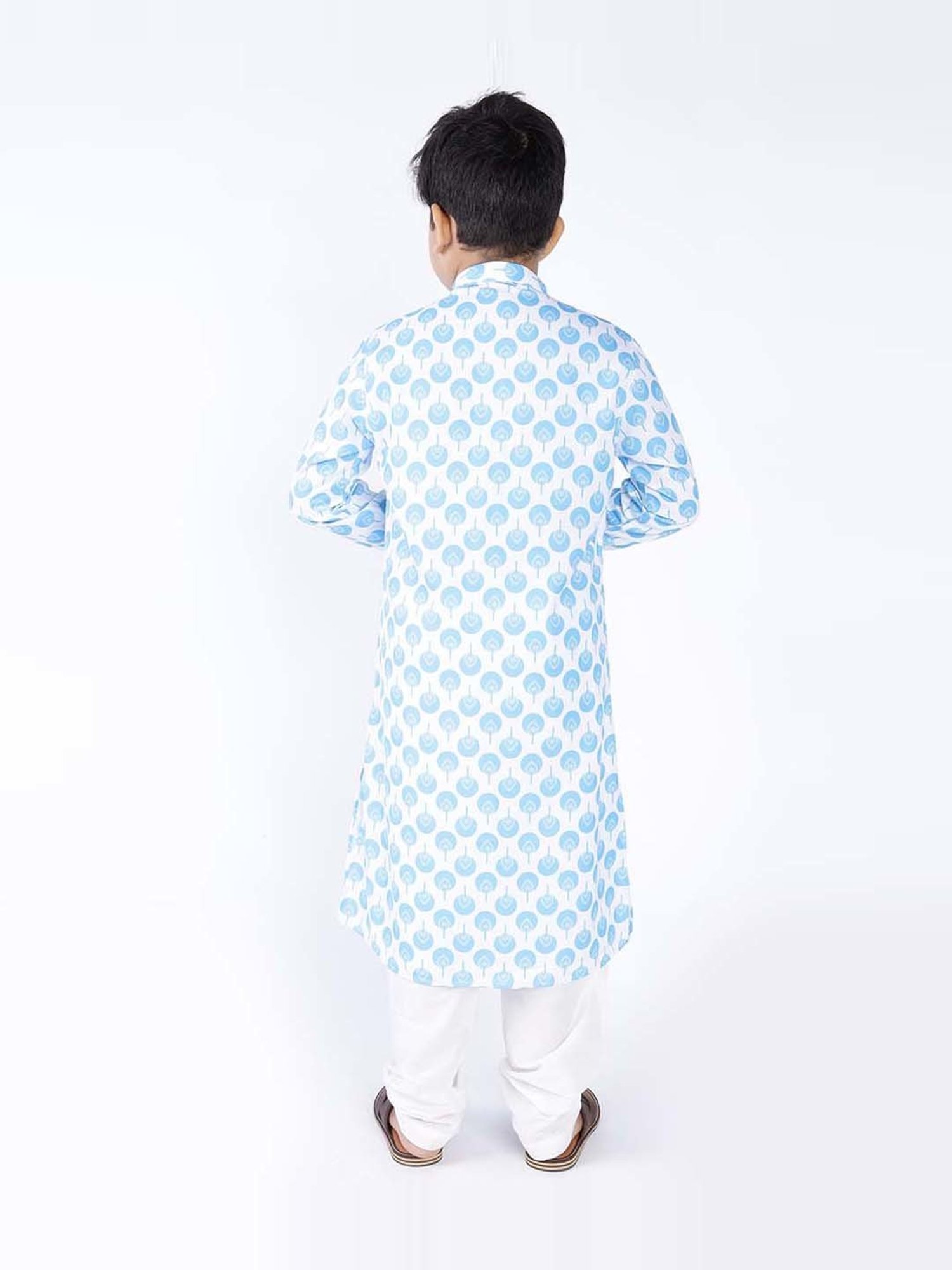 TABARD Kids Blue & White Cotton Printed Kurta Set