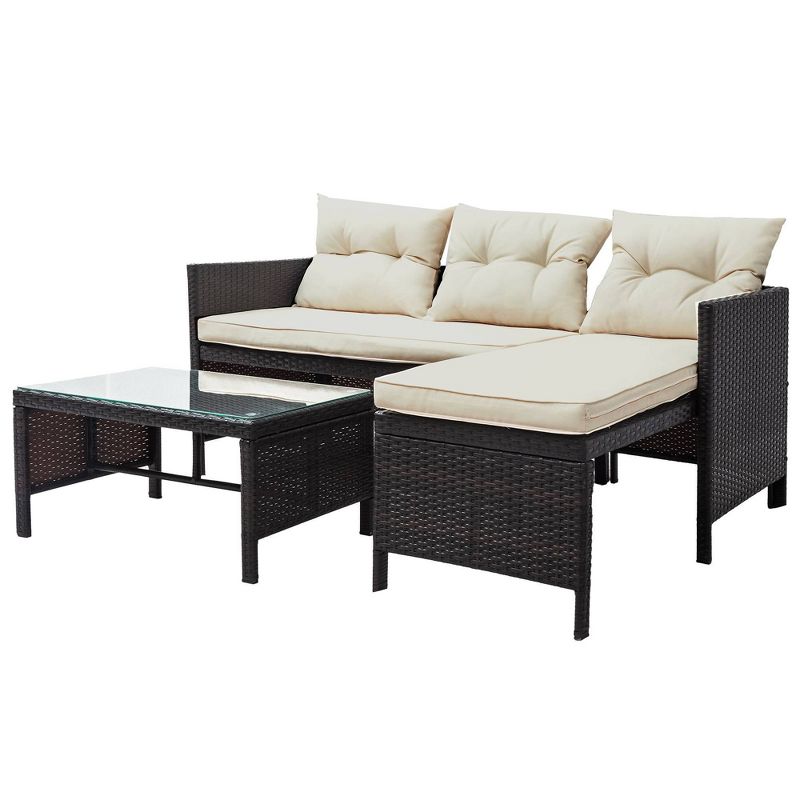 3pc Rattan Wicker Patio Sofa Set with Coffee Table - Art Leon