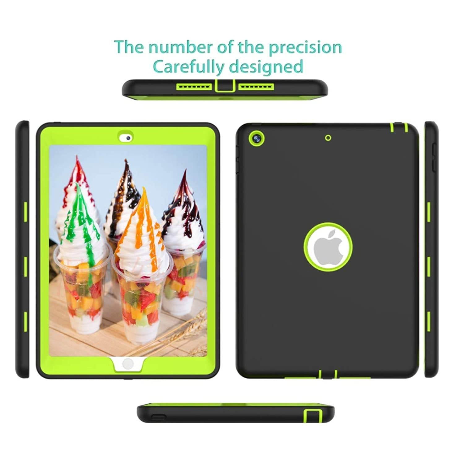 Air 1st Generation Ipad Case, IPad 6th / 5th Generation Case Caver, High-Impact Shock Absorbent Silicone Hard Plastic Dual Layer Protective Case Black Green