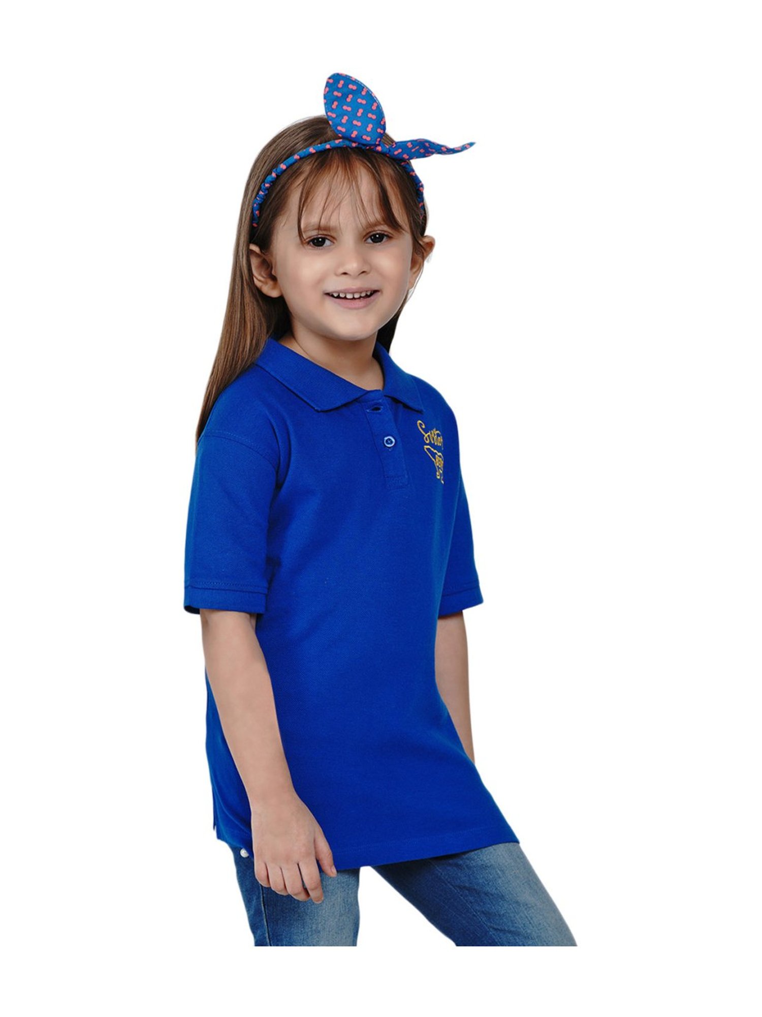 Berrytree Organic Kids Blue Cotton Sister Bear Polo T-Shirt