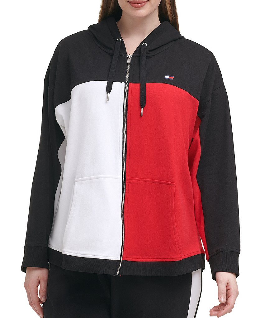 Tommy Hilfiger Sport Plus Size Colorblock Long Sleeve Zip Up Hoodie Jacket