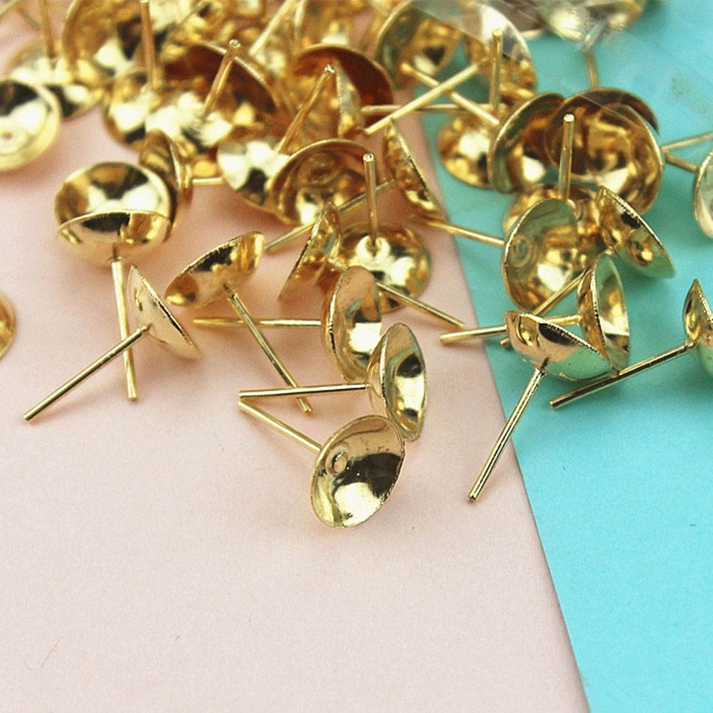 900pcs Ear Stud Trays Flat Bottom Arc Earrings Bezel DIY Earring Ear Stud Earrings Accessories for Woman Lady Female (5mm 300pcs White + 300pcs Silver + 300pcs Gold)