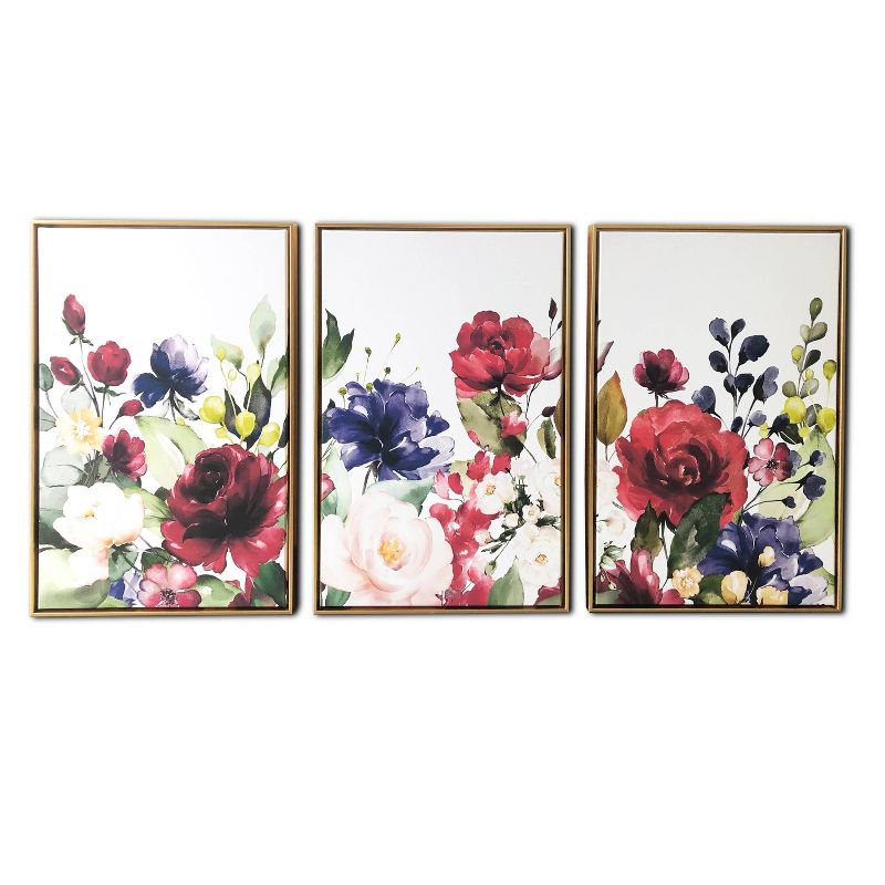 48" x 24" Floral Garden Triptych Floating Framed Wall Canvas - Gallery 57