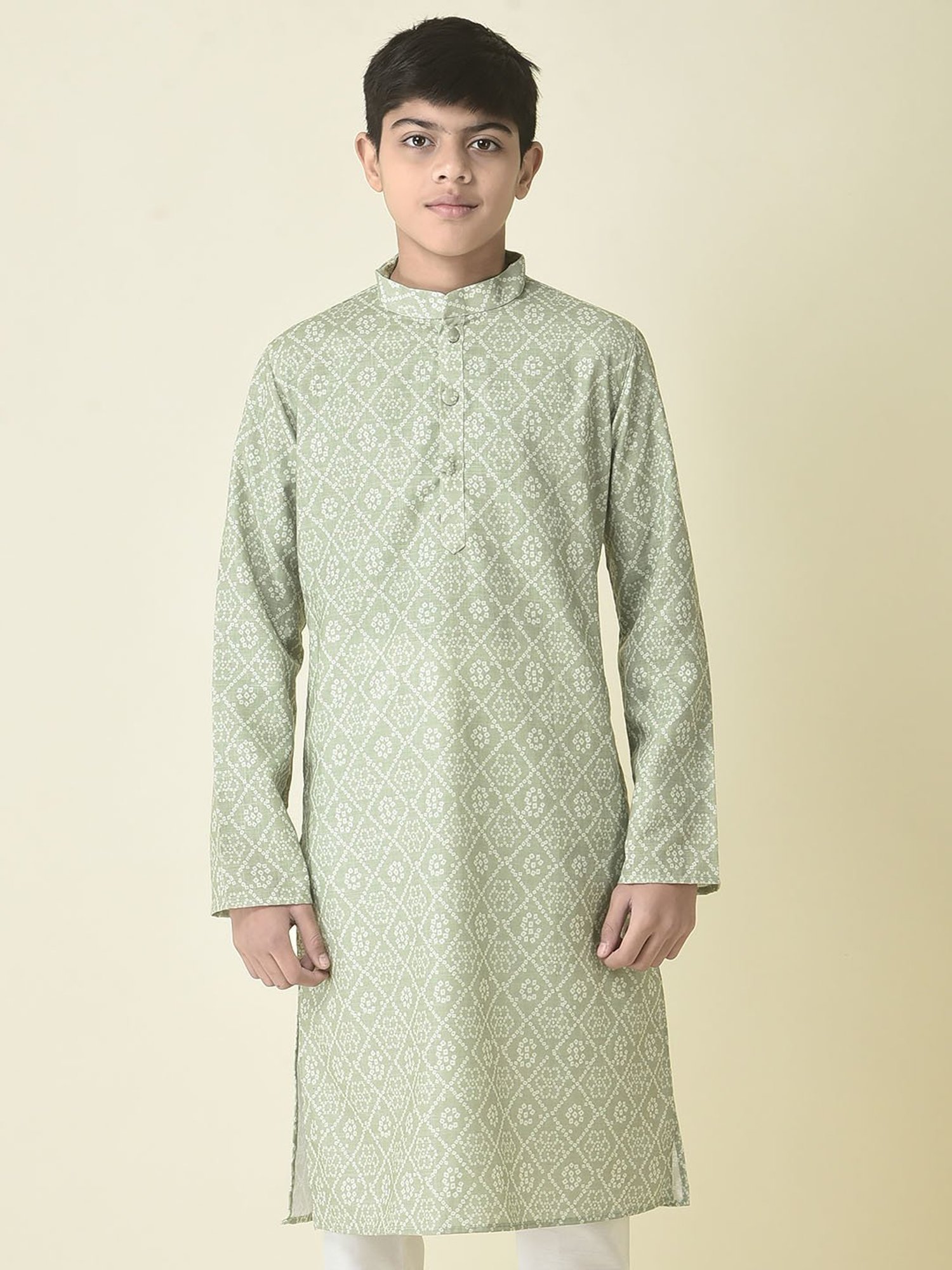 TABARD Kids Green Printed Full Sleeves Kurta