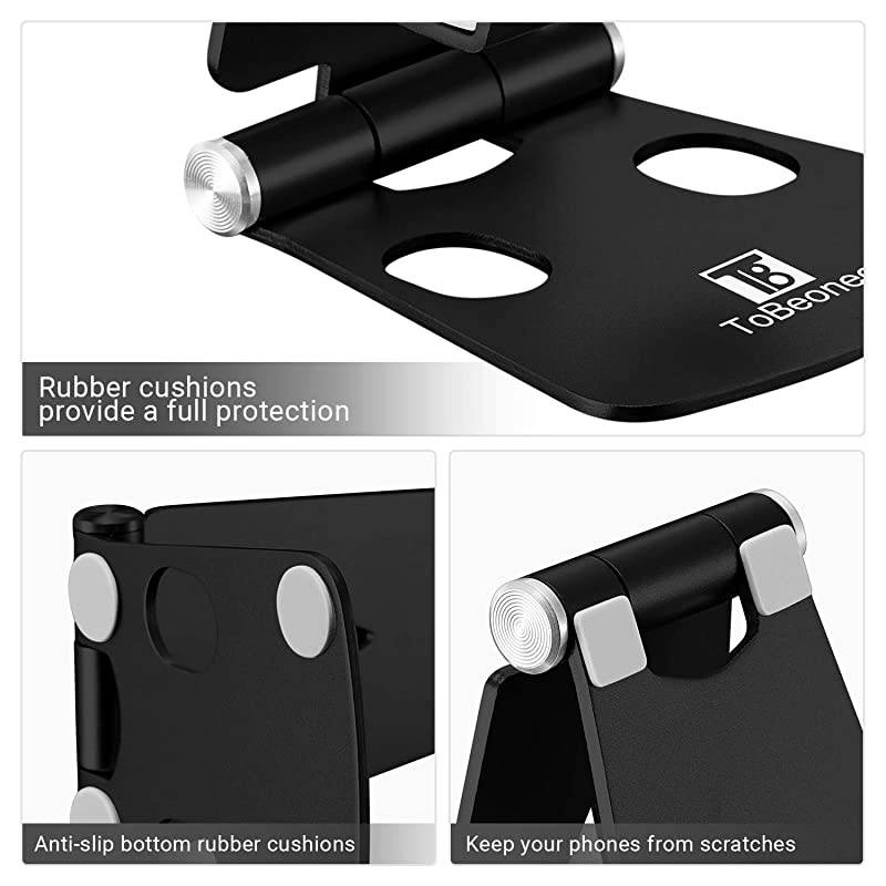 Adjustable Cell Phone Stand  Phone Holder for Desk Small Size Portable Desktop Dock Compatible with iPhone XR XS X 11 9 8 7 6 Plus Samsung Google Office Home Desk Nightstand Decor Black