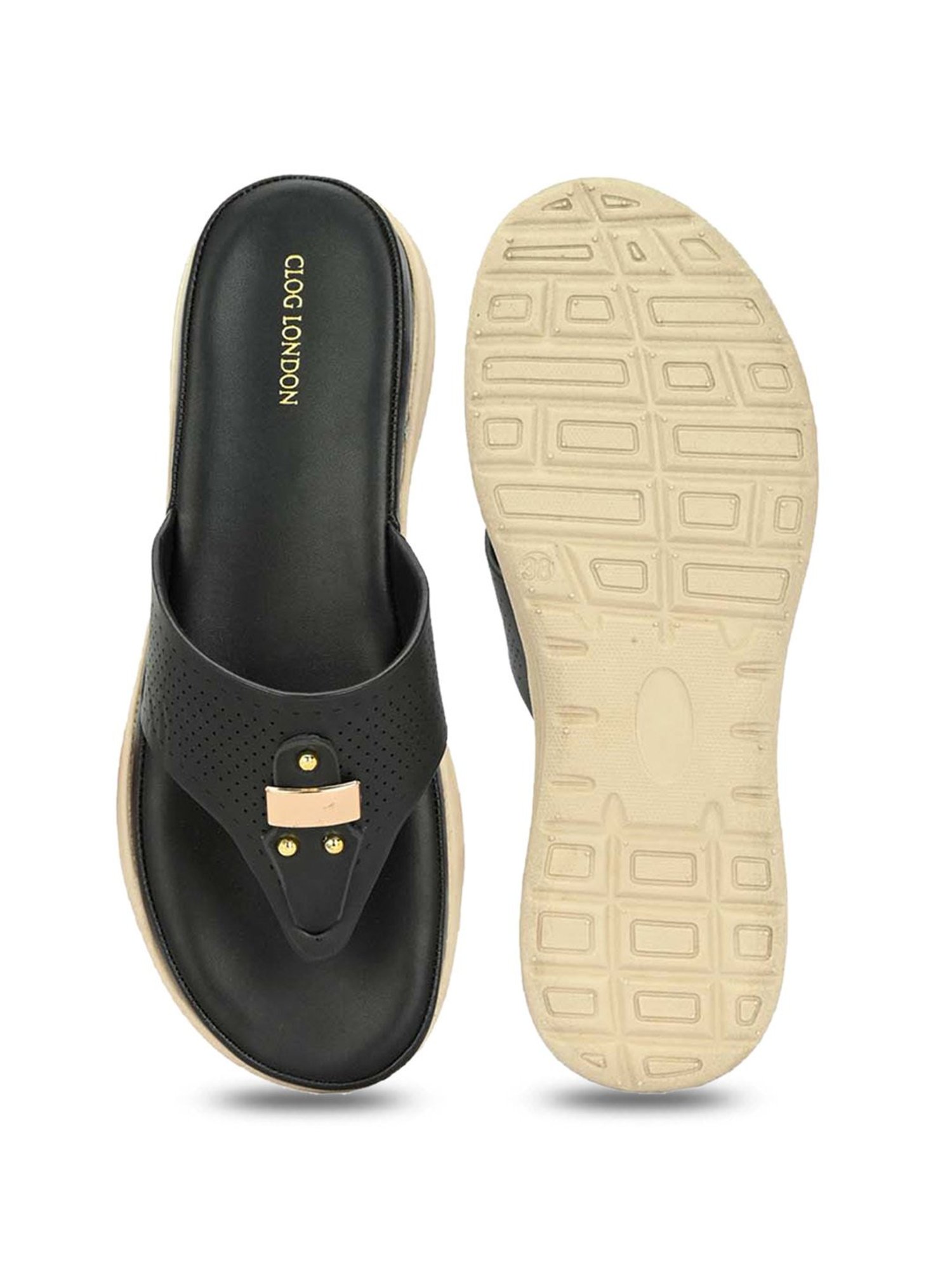 Clog London Women's Black Thong Wedges