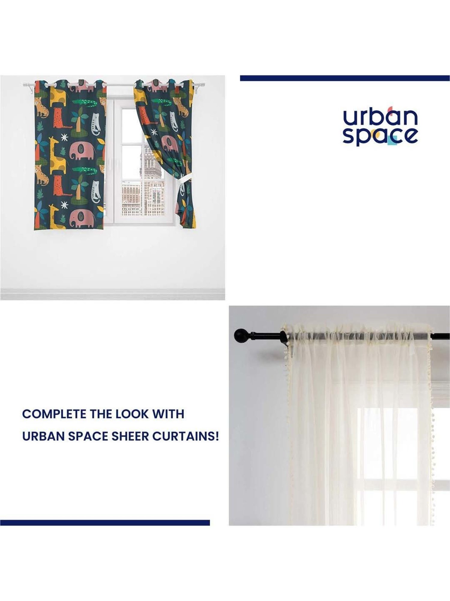 Urban Space Multicolor Polyester Window Curtain With Tieback & Eyelet