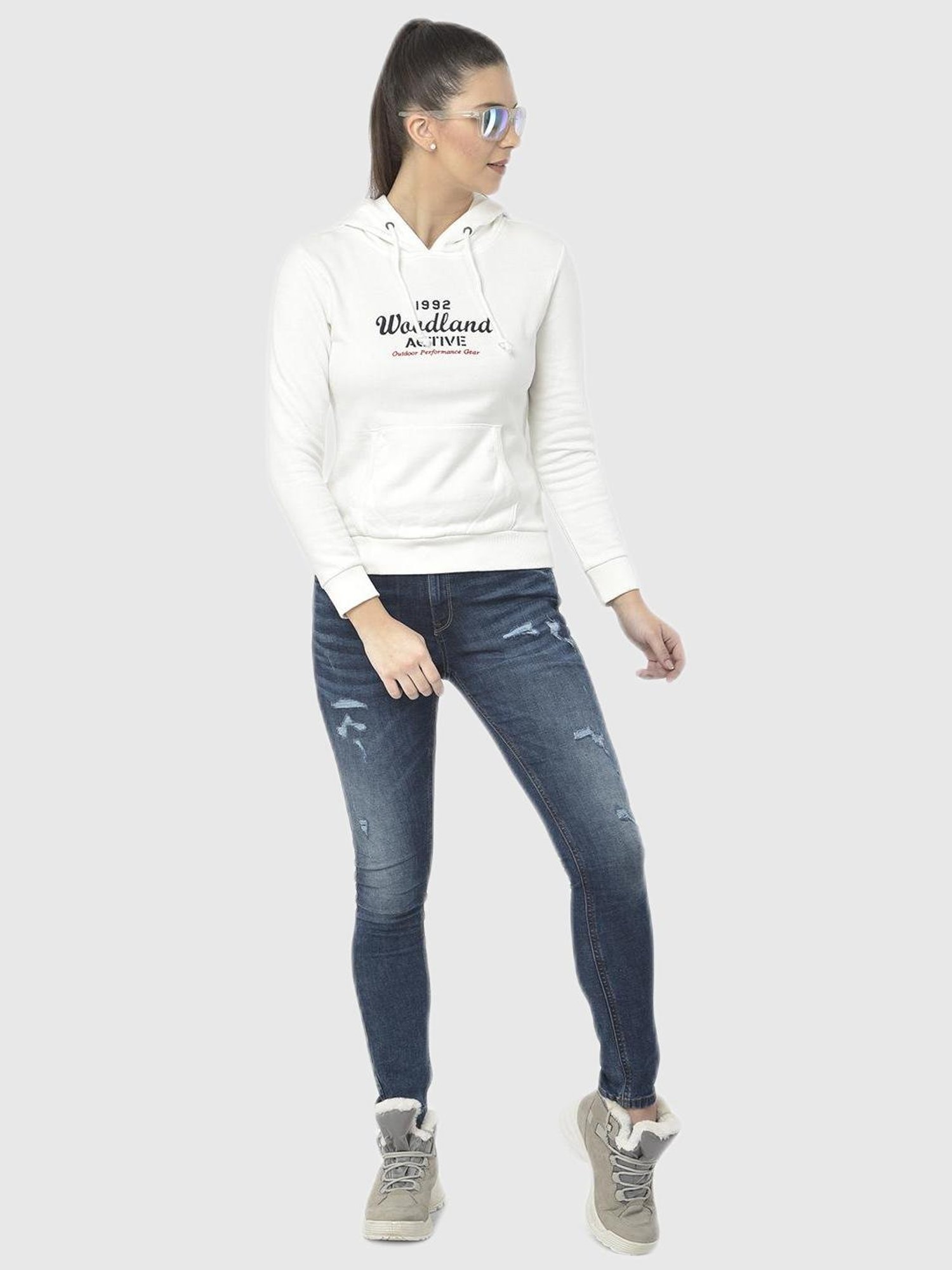 Woodland White Graphic Print Hoodie