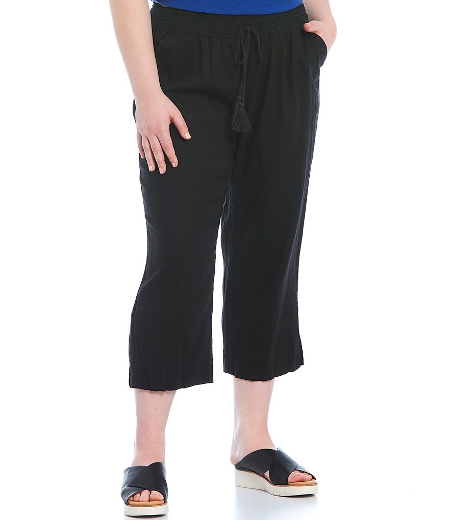 Westbound Plus Size Wide Leg Linen Capri Pants