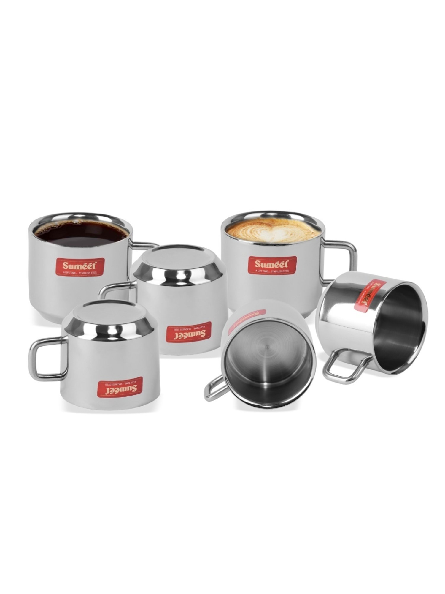Sumeet Stainless Steel Double Wall Tea and Coffee cups set of 6Pcs (120 Ml Each)
