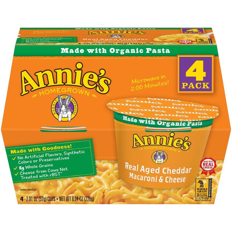 Annie's Real Aged Cheddar Single Serving Microwavable Macaroni & Cheese Cup 4 ct
