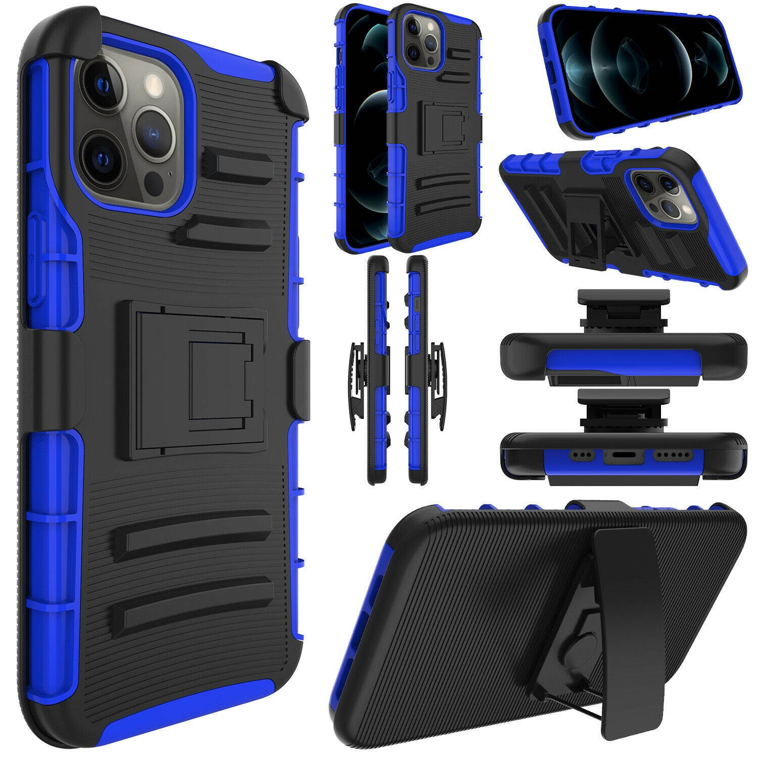 For iPhone 12 Pro Max Rugged Shockproof Holster Kickstand Belt Clip Case Cover