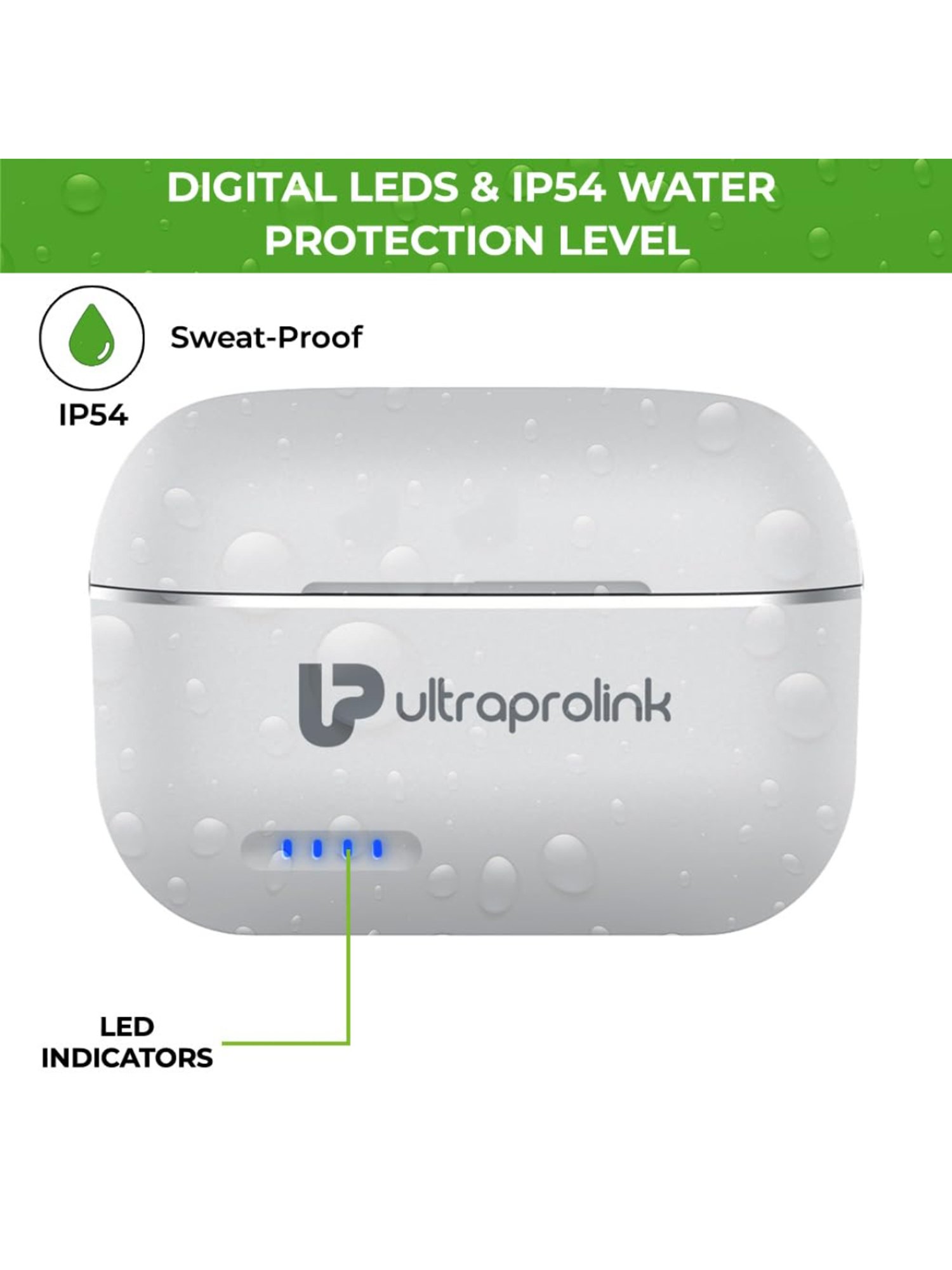 ULTRAPROLINK UM1145 Bluetooth Earbuds with AI ENC Quad Mic & 16H Playtime (White, True Wireless)